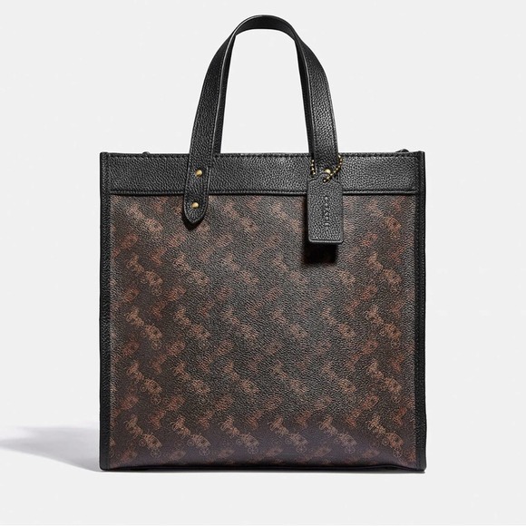 NEW COACH Field Tote With Horse And Carriage Print in Brass/Truffle Black - Picture 2 of 15